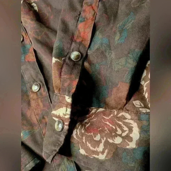 NATURAL REFLECTION fall Rich Brown Suede Floral long sleeve Button Down shirt - Picture 3 of 7